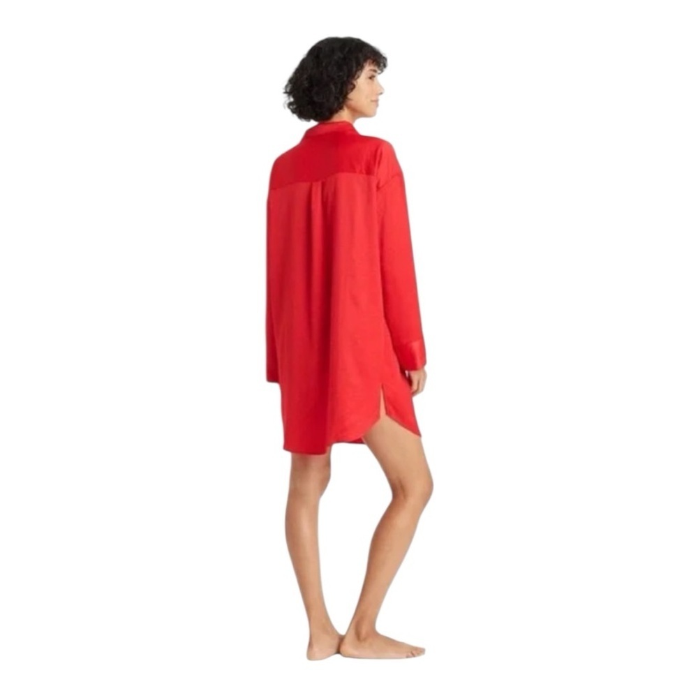 NWT Auden Satin Notch Collar Night Gown- Red Size L - Picture 2 of 6